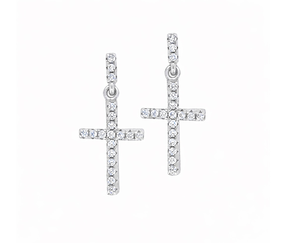 BOUCLES CROIX EN ARGENT RHODIÉ OU ARGENT/PVD OR SERTIES DE CUBIQUES ZIRCONIAS BOUCLES CROIX EN ARGENT RHODIÉ OU ARGENT/PVD OR SERTIES DE CUBIQUES ZIRCONIAS