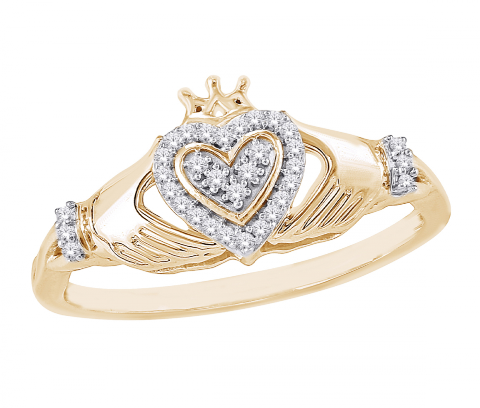 BAGUE CLADDAGH EN OR 10K SERTIE DE DIAMANTS - SK R33504Y10 - BIJOUX D'IMPORTATION BAGUE CLADDAGH EN OR 10K SERTIE DE DIAMANTS - SK R33504Y10 - BIJOUX D'IMPORTATION