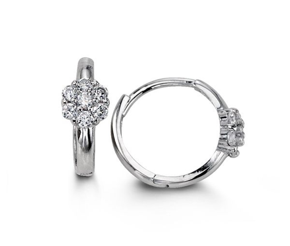 BOUCLES HUGGIES 14K BL. FLEUR CZ 10MM - SY 5016 - BIJOUX D'IMPORTATION BOUCLES HUGGIES 14K BL. FLEUR CZ 10MM - SY 5016 - BIJOUX D'IMPORTATION