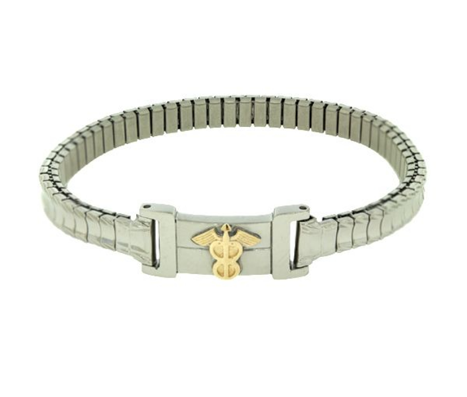 BRACELET MEDICAL EN ACIER ET OR JAUNE EXTENSIBLE - WB BMD242 - MEDICO BELLO BRACELET MEDICAL EN ACIER ET OR JAUNE EXTENSIBLE - WB BMD242 - MEDICO BELLO