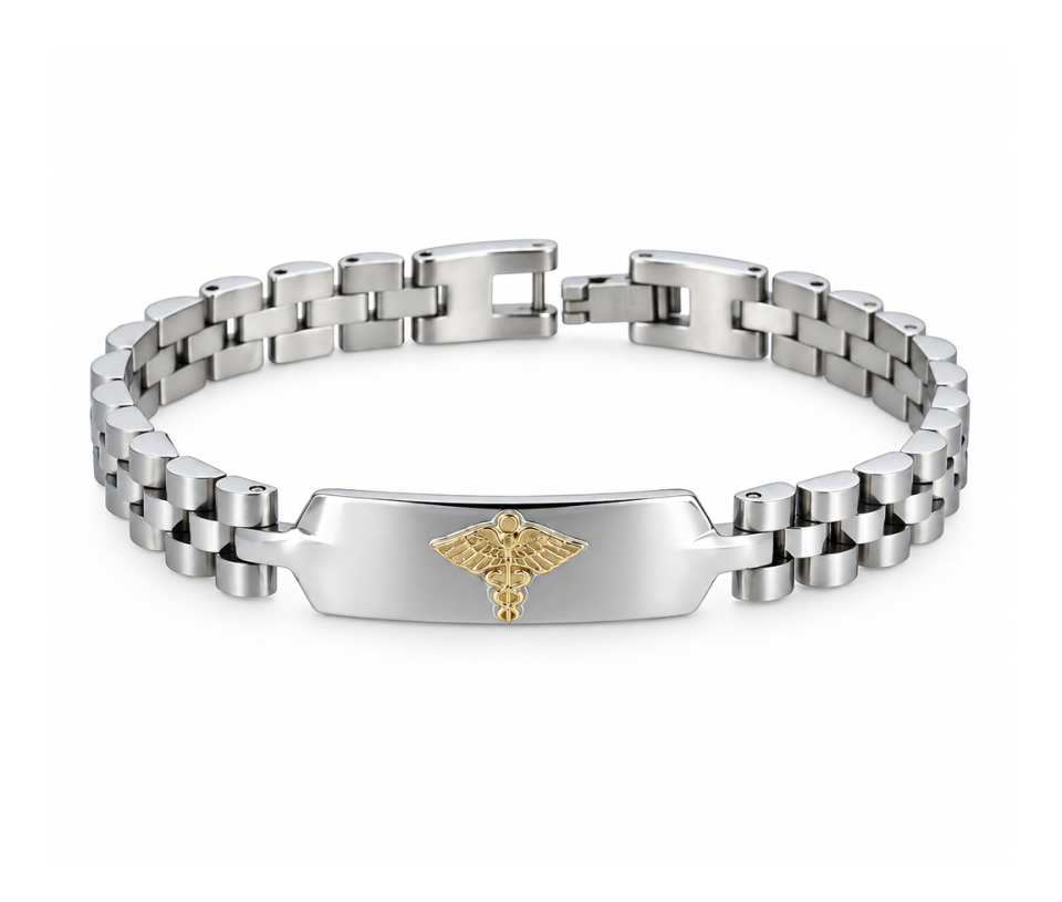 BRACELET MÉDICAL EN ACIER ET OR 10K BRACELET MÉDICAL EN ACIER ET OR 10K