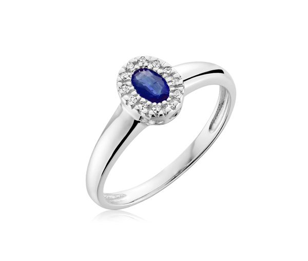 BAGUE EN OR BLANC SERTIE D'UN SAPHIR BLEU ET DE DIAMANTS - BR 02041001BS - Bijoux d'importation