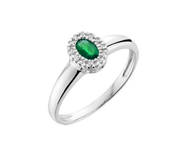 BAGUE EN OR BLANC SERTIE D'UNE ÉMERAUDE ET DE DIAMANTS - BR 02041001EM - R.N.B.