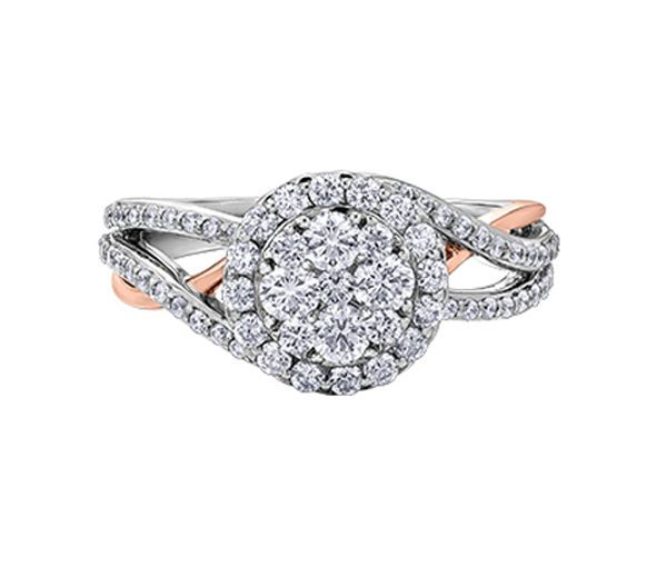 BAGUE EN OR 14K 2 TONS ROSE SERTIE DE DIAMANTS - CR 30269WR100 - BIJOUX CANADIEN