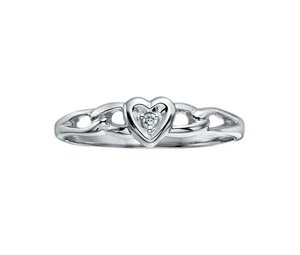 BAGUE COEUR EN OR 10K BLANC SERTIE D'UN DIAMANT - CR DA295 - BIJOUX CANADIEN