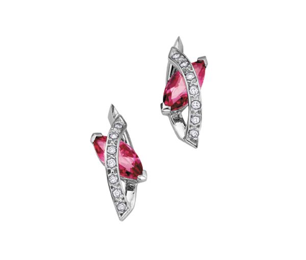 BOUCLES EN OR BLANC SERTIES DE TOPAZES ROSES ET DE DIAMANTS - CR DD1689 - BIJOUX CANADIEN