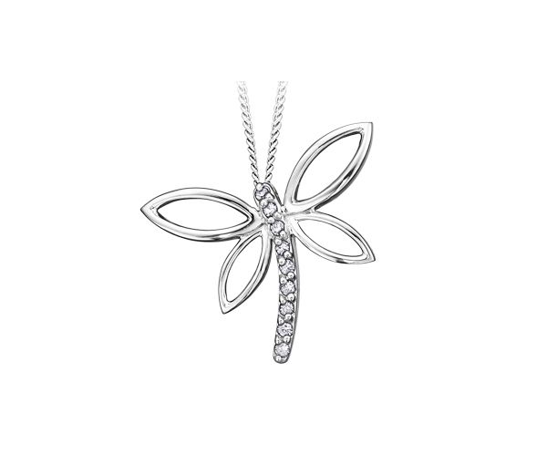 PENDENTIF LIBELLULE EN OR 10K BLANC SERTI DE DIAMANTS - CR DD1886 - ZZCORONA
