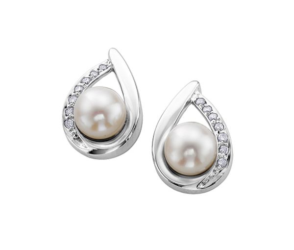 BOUCLE 10K PERLE CULTURE 14=0,06 DIAMANT - CR DD2158 - BIJOUX CANADIEN