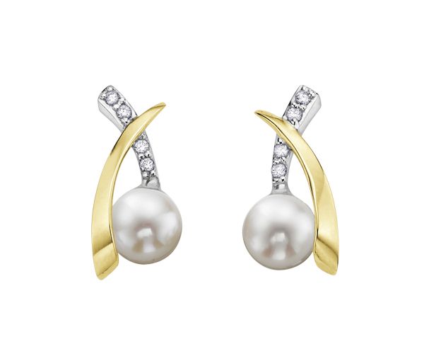 BOUCLES FIXES EN OR 2 TONS SERTIES DE PERLES DE CULTURES ET DE DIAMANTS - CR DD2217 - BIJOUX CANADIEN