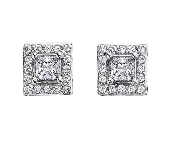 BOUCLES EN OR 14K BLANC SERTIES DE DIAMANTS - CR DD2218 - BIJOUX CANADIEN