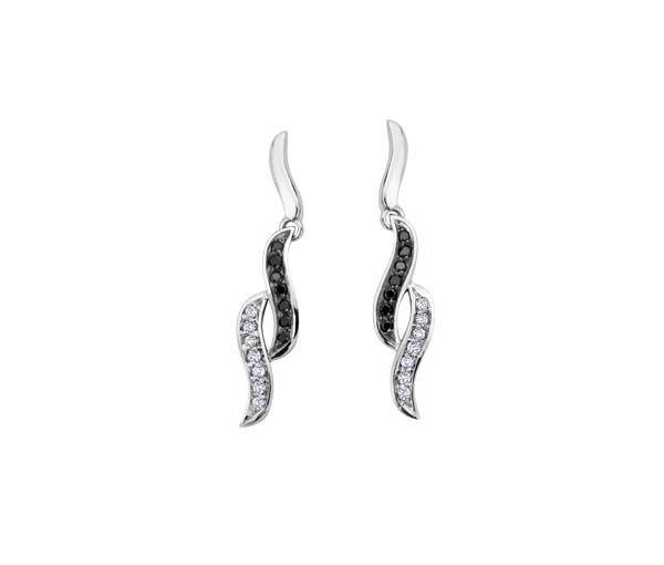 BOUCLES EN OR BLANC SERTIES DE DIAMANTS BLANCS ET NOIRS - CR DD2220 - BIJOUX CANADIEN