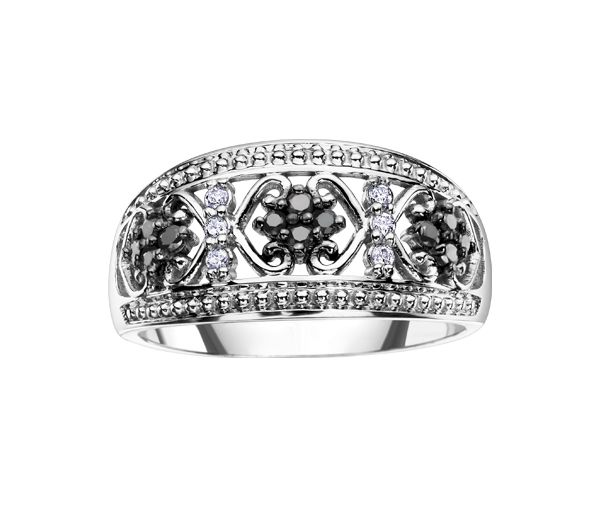 BAGUE EN OR BLANC SERTIE DE DIAMANTS BLANCS ET NOIRS - CR DD2242 - BIJOUX CANADIEN