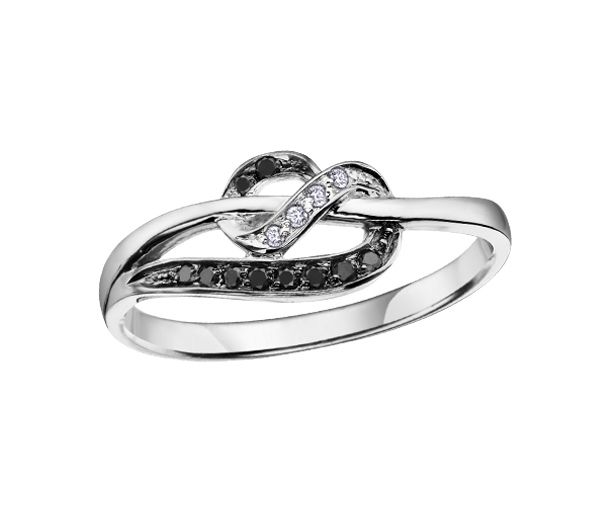 BAGUE EN OR 10K BLANC SERTIE DE DIAMANTS NOIRS ET BLANCS - CR DD2289 - BIJOUX CANADIEN