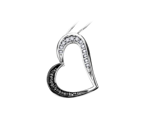 PENDENTIF COEUR EN OR BLANC SERTI DE DIAMANTS NOIRS ET BLANCS - CR DD2318 - BIJOUX CANADIEN
