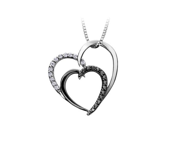 PENDENTIF COEUR EN OR BLANC SERTI DE DIAMANTS BLANCS ET NOIRS - CR DD2319 - BIJOUX CANADIEN