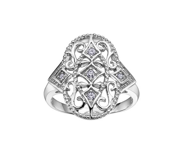BAGUE EN OR 10K BLANC SERTIE DE DIAMANTS - CR DD2323 - BIJOUX CANADIEN
