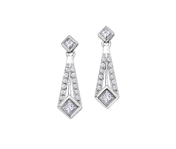 BOUCLES EN OR 10K BLANC SERTIES DE DIAMANTS - CR DD2369 - BIJOUX CANADIEN