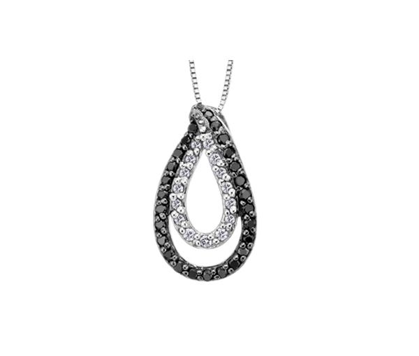 PENDENTIF EN OR BLANC SERTI DE DIAMANTS BLANCS ET NOIRS - CR DD2374 - BIJOUX CANADIEN