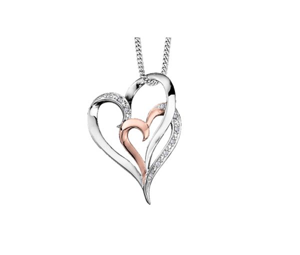PENDENTIF DOUBLE COEURS EN OR 10K 2TONS ROSE SERTI DE DIAMANTS - CR DD2460 - BIJOUX CANADIEN