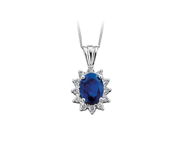 PENDENTIF EN OR BLANC SERTI D'UN SAPHIR BLEU ET DE DIAMANTS - CR DD2479 - BIJOUX CANADIEN