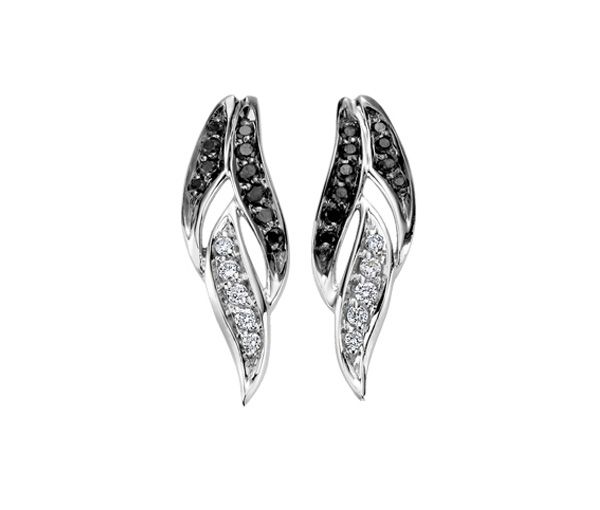 BOUCLES EN OR 10K BLANC SERTIES DE DIAMANTS BLANCS ET NOIRS - CR DD2497 - BIJOUX CANADIEN