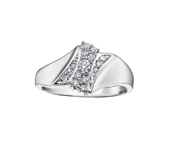 BAGUE EN OR 10K BLANC SERTIE DE DIAMANTS - CR DD2594 - BIJOUX CANADIEN