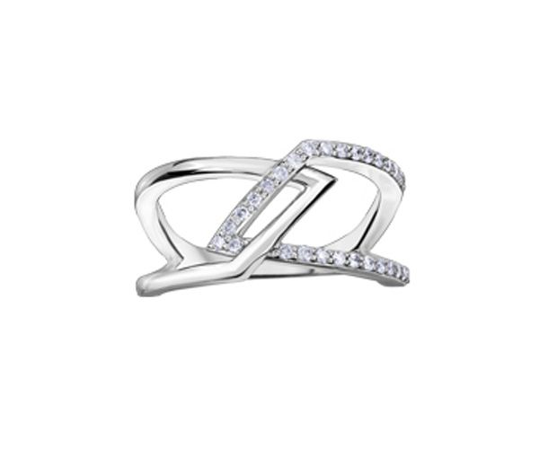 BAGUE EN OR 10K BLANC SERTIE DE DIAMANTS - CR DD3019 - BIJOUX CANADIEN