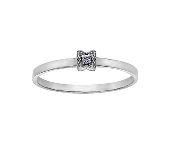 BAGUE EN OR 10K BLANC SERTIE D'UN DIAMANT - CR DD7202W - BIJOUX CANADIEN