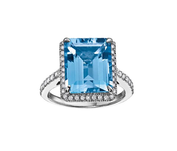 BAGUE EN OR BLANC SERTIE D'UN TOPAZE BLEU OU D'UNE AMÉTHYSTE ET DE DIAMANTS - CR DX632WBL - BIJOUX CANADIEN