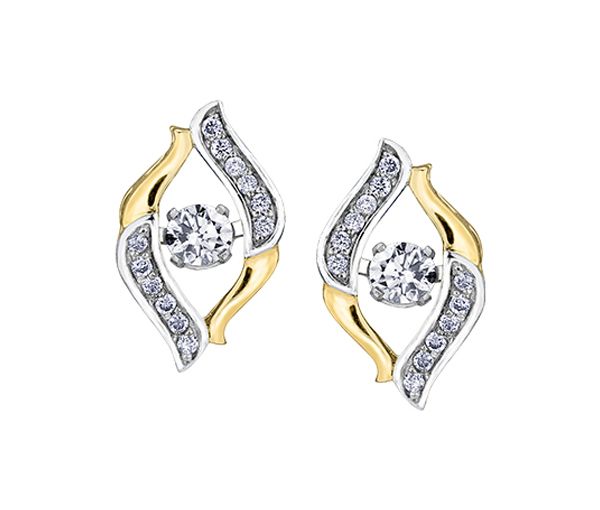 BOUCLES EN OR 10K 2 TONS SERTIES DE DIAMANTS - CR E3217YW 25 - BIJOUX CANADIEN