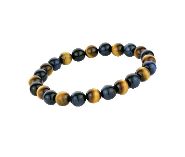BRACELET HOMME OEIL DE TIGRE BLEU 8MM - IG BB126/M - BIJOUX D'ACIER