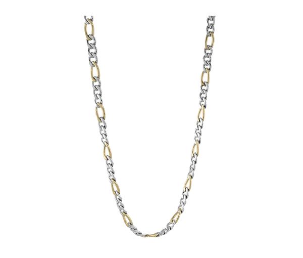 CHAINE EN ACIER/PVD OR 2 TONS À MAILLE FIGARO - IG STTN11/24 - BIJOUX D'ACIER