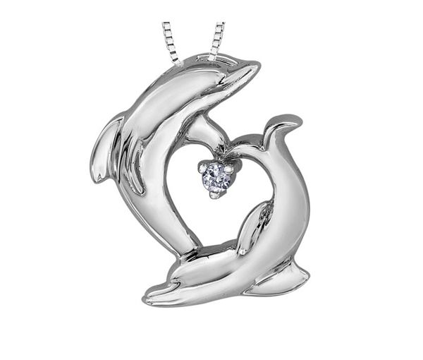 PENDENTIF DAUPHIN EN OR 10K BLANC SERTI D'UN DIAMANT - L 20083 - OR CANADIEN