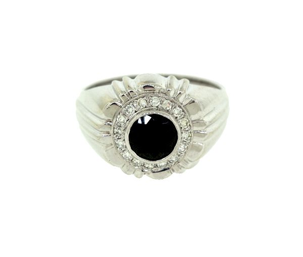 BAGUE EN OR 10K BLANC SERTIE D'UN SPINELLE NOIR ET DE DIAMANTS - MK 163M20 - FAIT AU CANADA