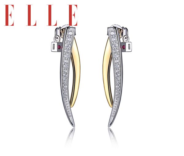 BOUCLES ELLE ARGENT /PVD OR "TANGO" CZ - PJ R2LCA09758 - ELLE