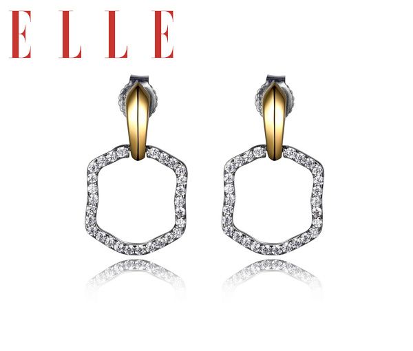 BOUCLES ELLE ARGENT/PVD OR GLAM CZ - PJ R2LCAB0058 - ELLE