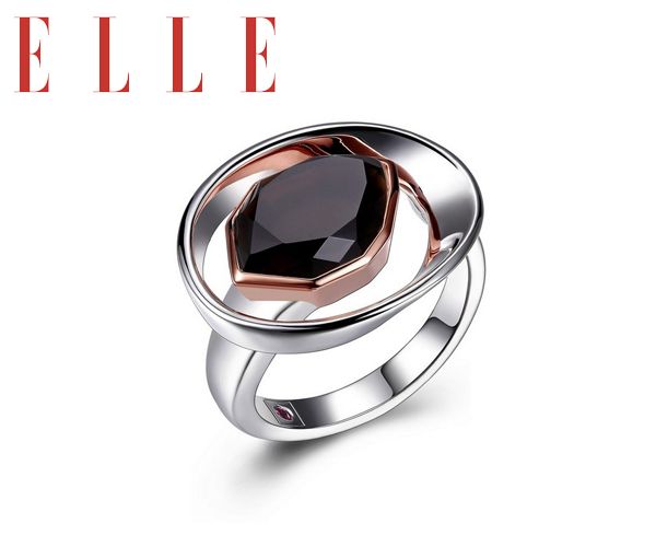 BAGUE ELLE ARGENT 2T ROSE CZ NOIR GR:7 - PJ R4LA71DWAC - ELLE