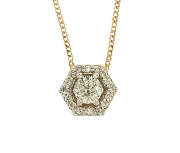 PENDENTIF 14K 0,52CT+14=0,13 DIAMANT SI1 - ST 87155Y 40 - BIJOUX D'IMPORTATION
