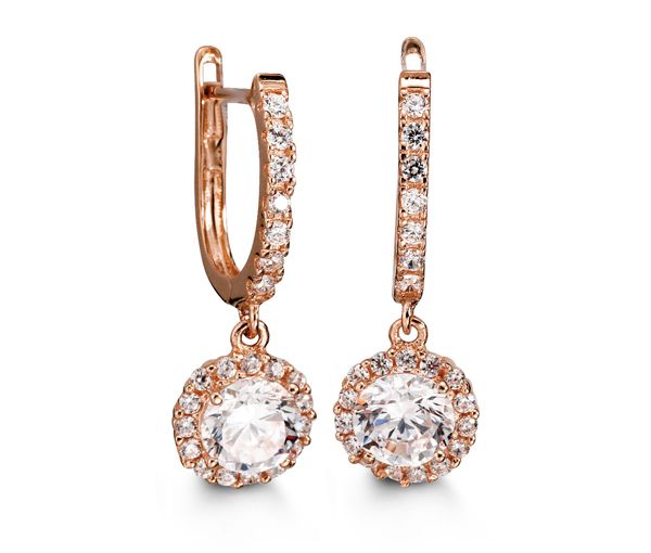 BOUCLES 10K ROSE CZ - SY 1203 LUX - BIJOUX D'IMPORTATION