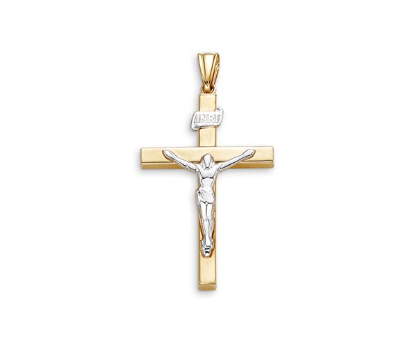 PENDENTIF 10K 2 TONS CROIX/JÉSUS - SY 3148 - BIJOUX D'IMPORTATION