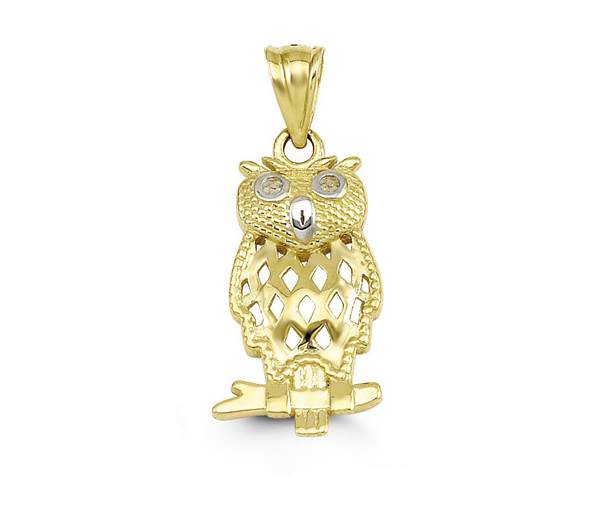 PENDENTIF HIBOU EN OR 10K 2 TONS - SY 3211 - BIJOUX D'IMPORTATION