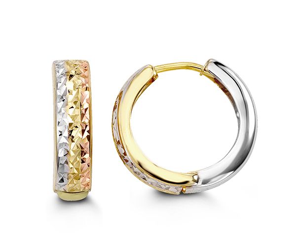 BOUCLES HUGGIES EN OR 3 TONS TAILLÉES DIAMANT - SY 6008 - BIJOUX D'IMPORTATION