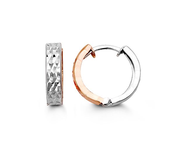 BOUCLES HUGGIES EN OR 2 TONS ROSE TAILLÉES DIAMANT - SY 6012 - BIJOUX D'IMPORTATION