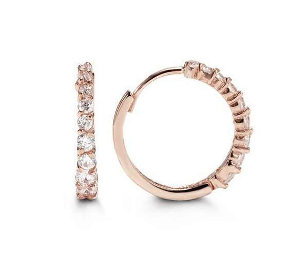 BOUCLES HUGGIES 10K ROSE CZ 16MM - SY 6050 - BIJOUX D'IMPORTATION