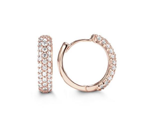 BOUCLES HUGGIES 10K ROSE CZ 3 RANGS 13MM - SY 6051 - BIJOUX D'IMPORTATION