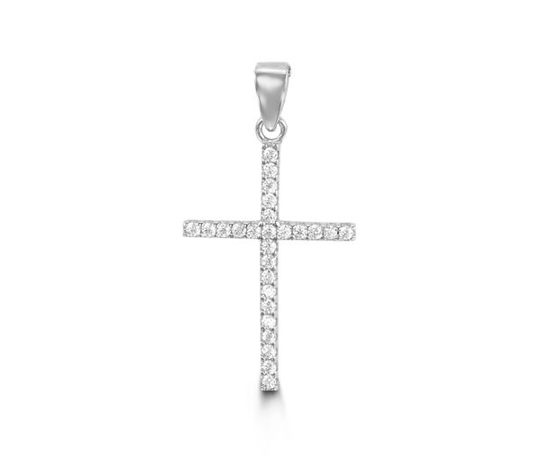 PENDENTIF 10K BLANC CZ CROIX 20X15MM - SY 6162 - BIJOUX D'IMPORTATION