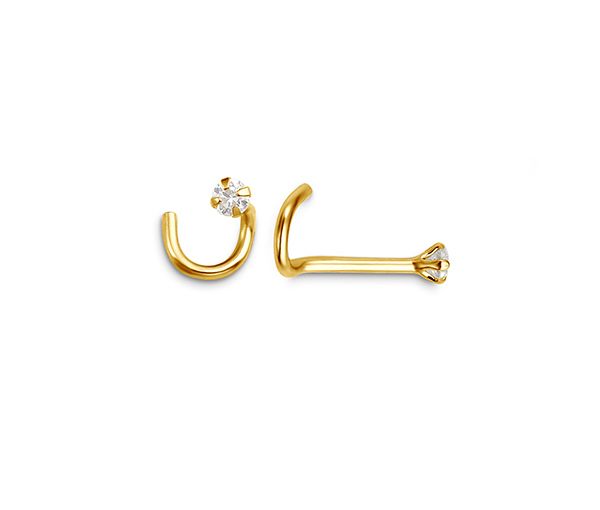 BOUCLE NEZ 14K TIGE COURBÉE CZ GRIFFES - SY 7044Y - BIJOUX D'IMPORTATION