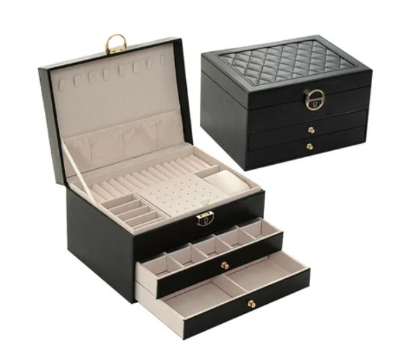 COFFRE À BIJOUX EN CUIR CAPITONNÉ - SJ COPU/NR - BIJOUTERIE SUISSE INC.