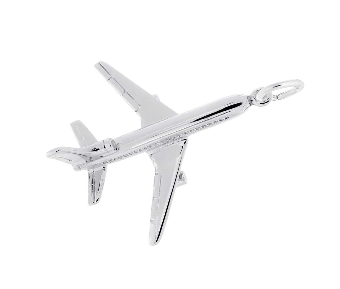 SUPERBE PENDENTIF AVION JET JUMBO EN ARGENT RHODIÉ OU EN OR 10K OU 14K - NU 2620ARG - NUCO/REMBRANDT 