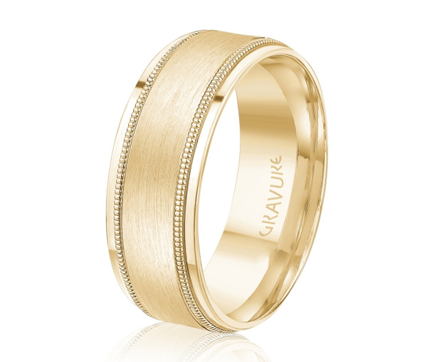 JONC EN OR OU EN PLATINE AVEC MOTIF MILGRAIN, SATINÉ AU CENTRE - ML GH1373Y10 - MALO 